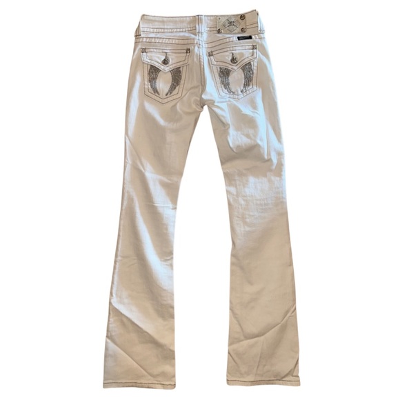 Miss Me Women’s White Sequined Winged Pockets Mid Rise Boot Cut Jeans Size 25 - Picture 4 of 10
